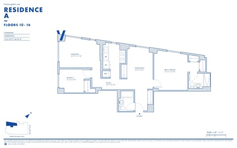 Floor plan for 1 bed, 2 baths, 1040 sqft